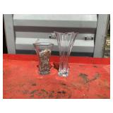 2 LARGE CRYSTAL FLOWER VASES - GLASS