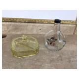 Glass dish w  lid duck bottle