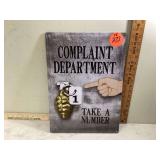 METAL COMPLAINT DEPARTMENT SIGN