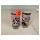 Two vintage John Wayne glasses one damaged