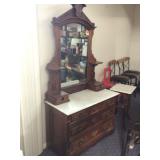Antique dresser with marble top and mirror - vintage furniture piece for bedroom or