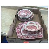 Collection of red and white vintage dishes