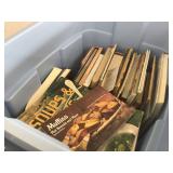 Blue tote with cookbooks