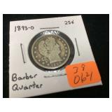 1893-O BARBER QUARTER - COINS CURRENCY
