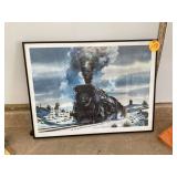 Framed foggy train engine poster with glass 18x24