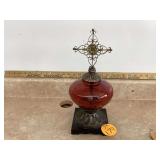 Crackle glass sphere on metal base with cross finial 13