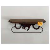 Wood wall shelf with metal base horse silhouette 2 horseshoes