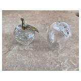 2 GLASS APPLE PAPERWEIGHTS - GLASS