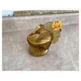 Amber glass candy dish shaped like a turkey by LE Smith