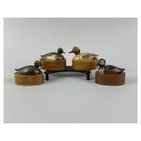 4 Miniature Carved Ducks