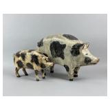 2 Hand Carved Folkart Pigs