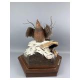 Life-Sized Partridge Carving Under Glass