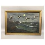 Vintage Painting With Flying Canvasbacks