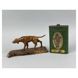 Hand Carved Dog & Dupont Powder Tin