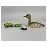 3 Carved Items, Frog, Grebe, & Loon