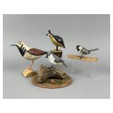 4 Hand Carved Birds