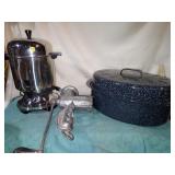 Coffee Urn, Enamel roaster, food grinder.