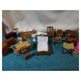 Dollhouse furniture, wood & china.