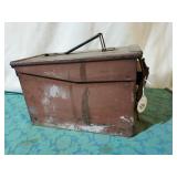 Metal ammo box w/antique furniture casters, wood