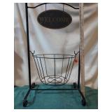 Plant stand, wire & metal.WELCOME sign