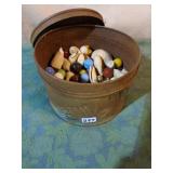 Old rusty coffeecan with marbles&shells.