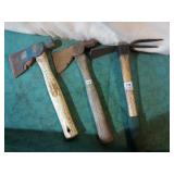 2-hatchets & a gardening tool.