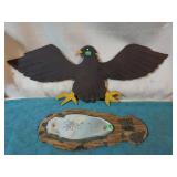 Folk art Eagle & antique etched mirror on wood