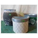 Galvanized metal planters.