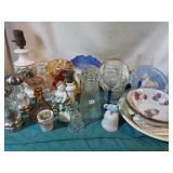 Lge lot glass & china items. Pie plate, vintage
