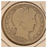 1915-D Barber Silver Half Dollar G+