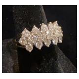 14K white gold 3-row diamond ring