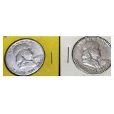 1948-D & 1950-D Franklin Silver Half Dollars