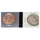 1957 (Proof) & 1958 Franklin Silver Half Dollars