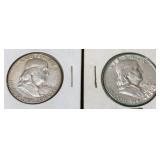 1954 S & D Franklin Silver Half Dollars