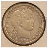 1901 Barber Silver Quarter F-12