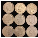 (9) 1971 Eisenhower Dollar Coins