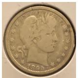 1895-O Barber Silver Quarter VF