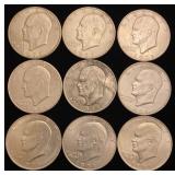 (9) Eisenhower Dollar Coins 1971
