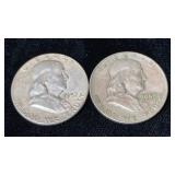 1957 & 1959-D  Franklin Silver Half Dollars