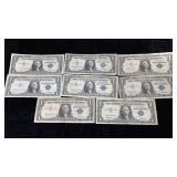 (8) Series 1957 Blue Seal $1 Silver Certificates