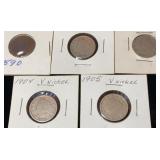 1890, 1902, 1903, 1904 & 1905 V Nickels