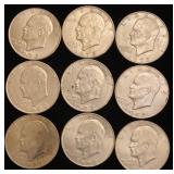 (9) Eisenhower Dollar Coins 1972