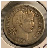1906-D Barber Silver Dime VF
