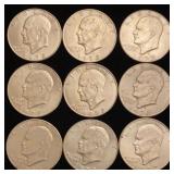 (9) Eisenhower Dollar Coins 1972