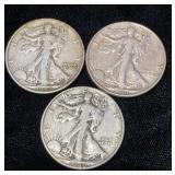 1942S, 44 & 46D Walking Liberty Silver Half