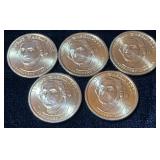 (5) Presidential $1 Coins