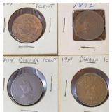 1859, 1892, 1904 & 1914 Canadian One Cent Coins