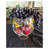 Large Footed Vase with Faux Fruit