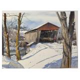 VTG Davis Gray Watercolor  Covered Bridge