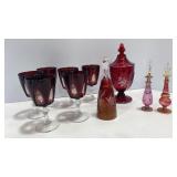 Red Cut To Clear Goblets & Westmoreland Candy